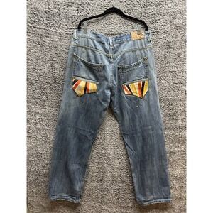 VTG Rocawear Jeans Mens 38x33 Blue Baggy Wide Leg Embroidered Hip Hop Grunge Y2K